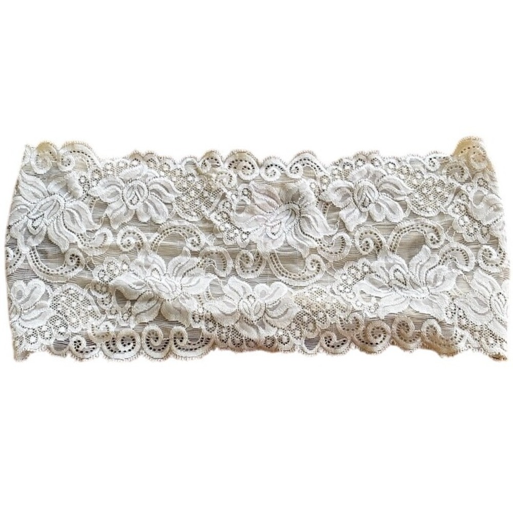 IDEA USA Lace Trimmed Bandeau‎ Top Cream Smocked Stretchy Comfort S M - Picture 3 of 6